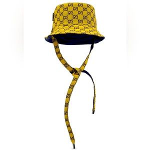 GUCCI Reversible Bucket Hat Like New Yellow Monogram / Navy Size L